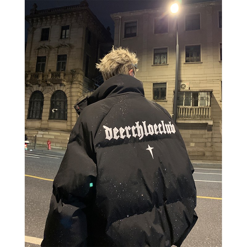 美式高街满天星立领棉服男款冬季加厚保暖面包服潮流痞帅短款棉衣