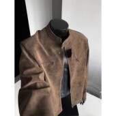 美拉德美式 棕色皮衣外套男高级感cleanfi飞行夹克机车情侣棒球服