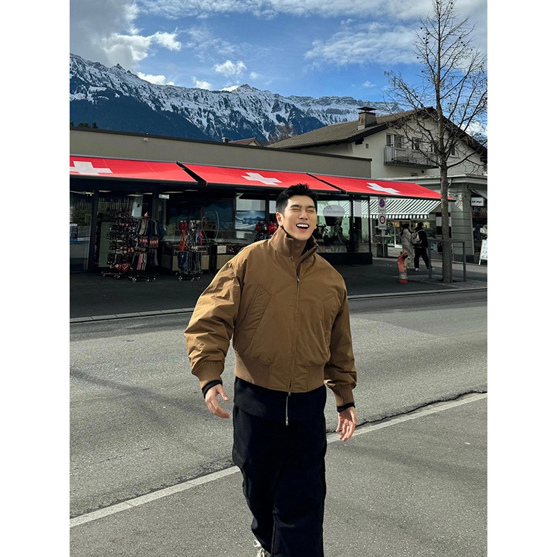 短款立领bomber飞行夹克棉服男冬季新款美式棉衣外套加厚宽松棉袄