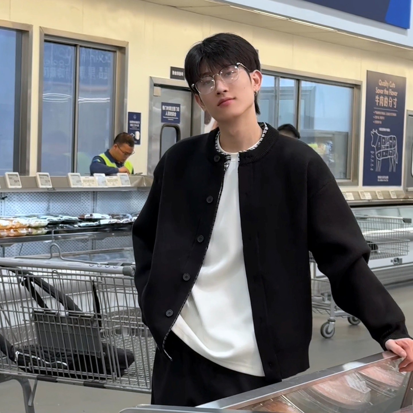 美式复古假两件格纹针织开衫男款潮牌宽松休闲高级感百搭毛衣外套