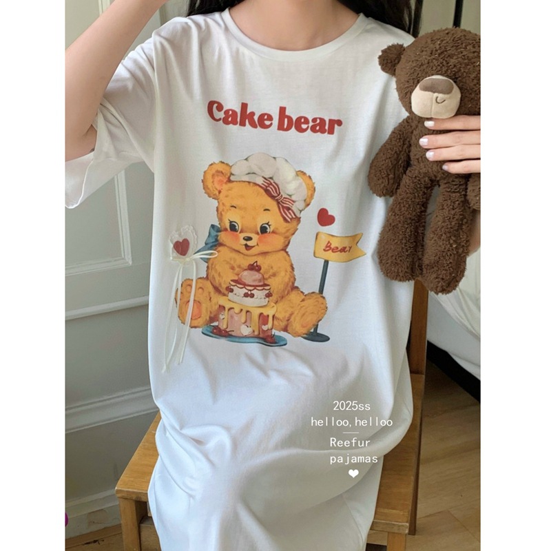 厨师小熊！ReefurRinka梨花家宽松休闲甜美可爱丝光棉短袖睡裙女