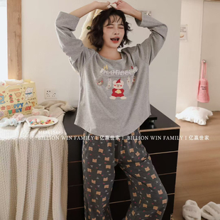 长袖 2025新款 纯棉睡衣女卡通印花小狗睡衣宽松家居服慵懒少女风