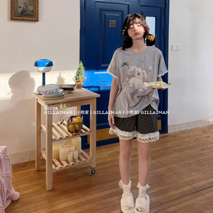 睡衣女夏季 Gill 短裤 Aimar小熊家睡衣2025年新款 棉质家居服 短袖
