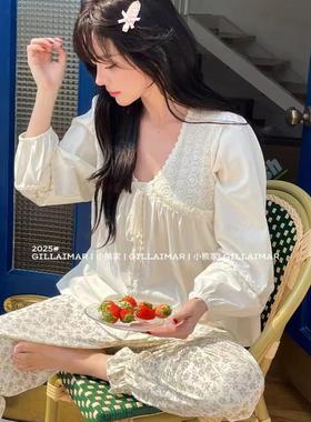 Gill Aimar小熊家原版春秋长袖V领家居服红色喜庆甜美少女睡衣薄