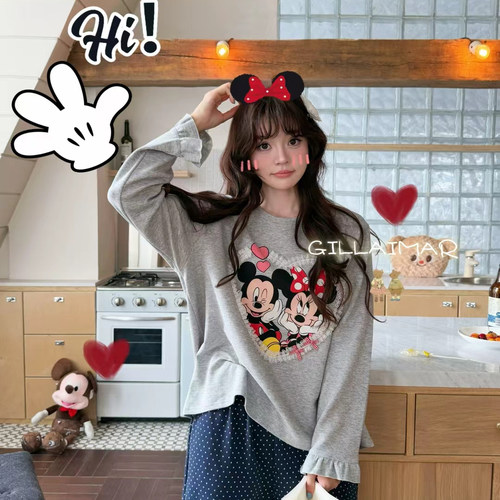 Gill Aimar小熊家秋季新款长袖纯棉家居服爱心米奇点点长裤套装女