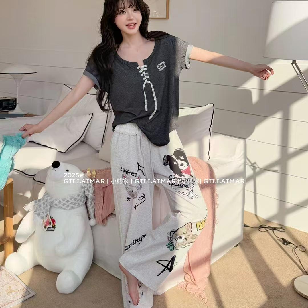 Gill Aimar小熊家家居服春夏短袖长裤卡通酷狗家居服少女小清新
