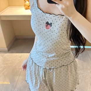 带胸垫 2025夏季 新款 甜美草莓波点背心短裤 睡衣女性感家居服套装