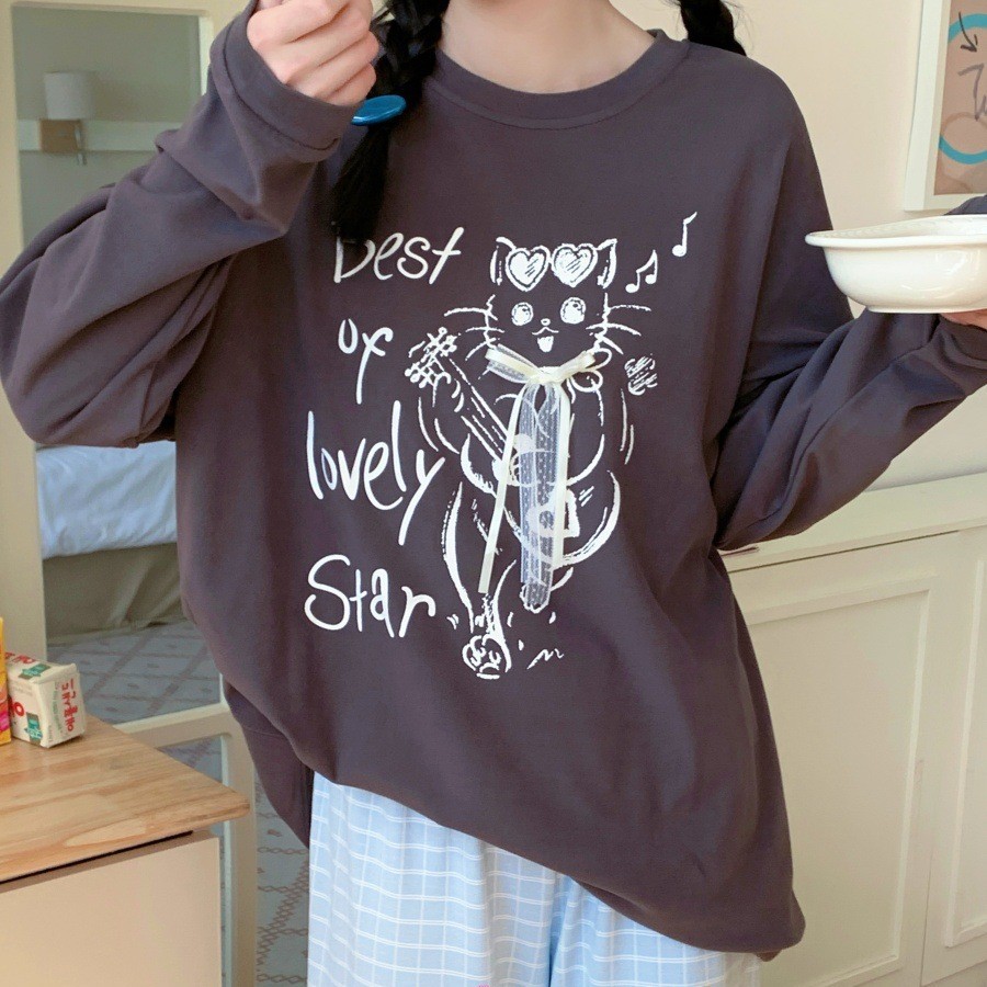 德绒睡衣~Reefur Rinka梨花家新款双面薄绒吉他印花长袖家居服女