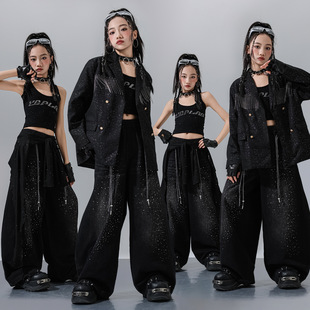 女童爵士舞服装儿童装街舞演出服流苏西装外套走秀潮服主持人套装