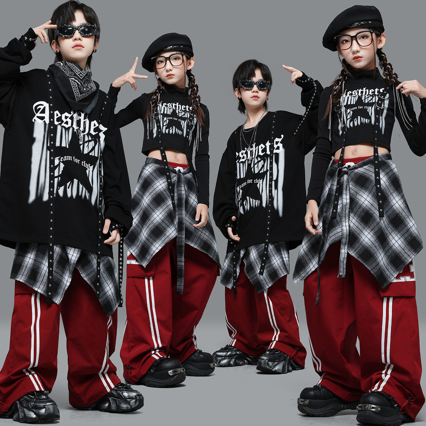 儿童街舞潮服少儿个性走秀服装男童架子鼓表演服女童爵士舞演出服