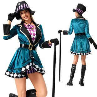 跨境万圣节女款爱丽丝疯帽子魔术师表演夜店马戏团舞台表演出服装