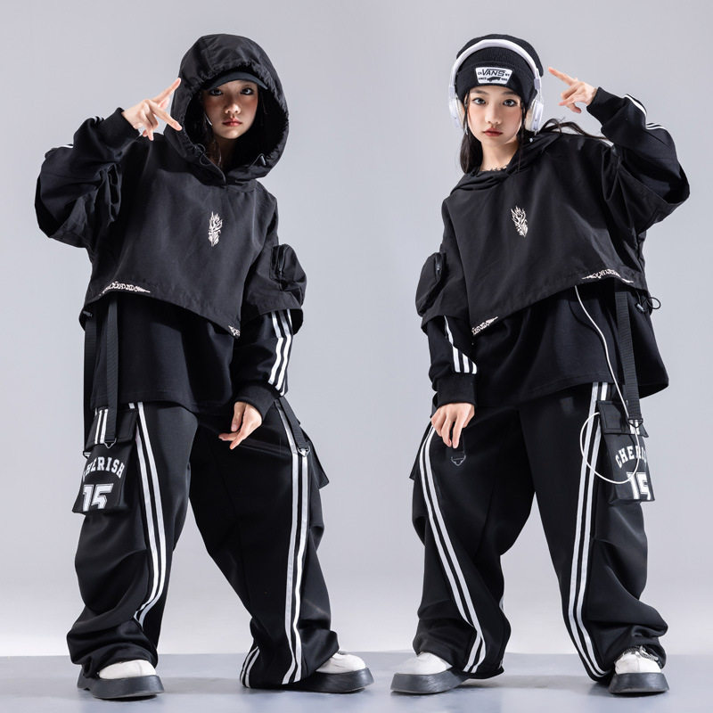 街舞儿童潮服男女童hiphop嘻哈酷帅舞台舞蹈演出服架子鼓长袖套装