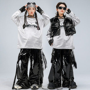 街舞儿童潮服男童黑色皮衣舞蹈服套装 hiphop女童架子鼓酷帅表演服