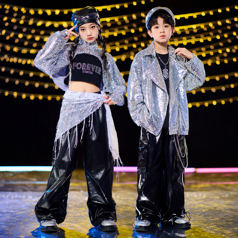 街舞儿童潮服嘻哈宽松套装男童hiphop女童元旦舞台架子鼓表演服装