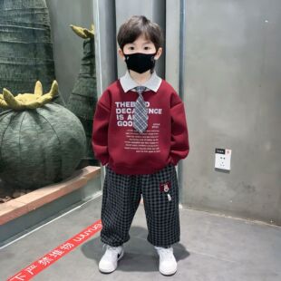 男童时尚加绒学院风套装中小童潮酷2025新款休闲运动洋气两件套