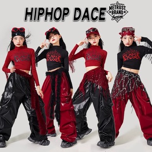 女童Jazz爵士舞演出服女孩练功服流苏上衣儿童街舞服装 子潮 少儿裤