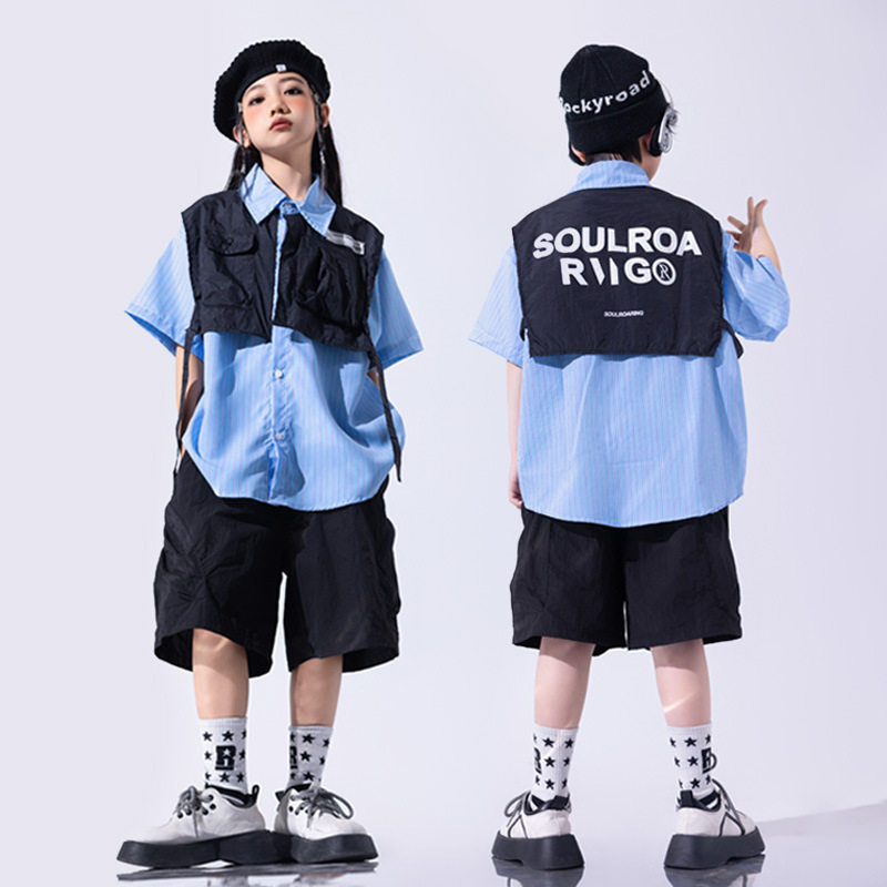 街舞儿童潮服酷帅套装少儿炸街童装hiphop服装夏架子鼓演出服男童