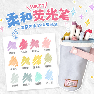 日本ZEBRA斑马柔和荧光笔 12支盒装笔袋本子WKT7双头标记笔学生用