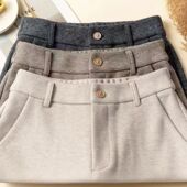 女秋冬2025新款 百搭直筒裤 宽松人字纹窄版 加绒加厚羊绒裤 糯米裤 女