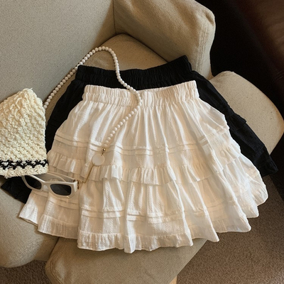 白色芭蕾风A字高腰短裙蛋糕裙女