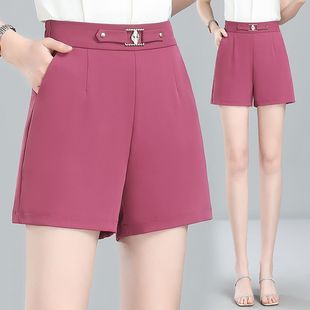 冰丝雪纺短裤女2026年夏季新款高腰显瘦A字裤松紧腰阔腿裤女百搭