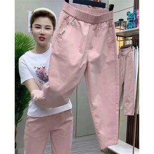 纯棉夏季新款薄款九分百搭宽松遮肉小脚高腰显瘦小个子休闲哈伦裤