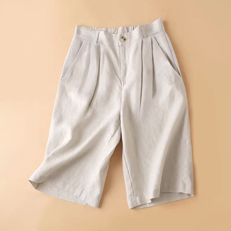 亚麻中裤夏季薄款短裤五分裤女棉麻职业阔腿西装裤女高腰显瘦热裤