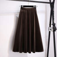 Large-sized 2026 autumn/winter new high-waisted A-line velvet half skirt for chubby girls, elastic and tight waist slimming long skirt thumbnail 2