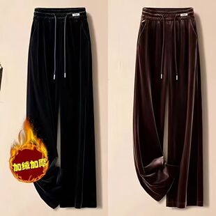 加绒2026高腰松紧金丝绒休闲裤冬季新款大码妈妈直筒长裤保暖女裤