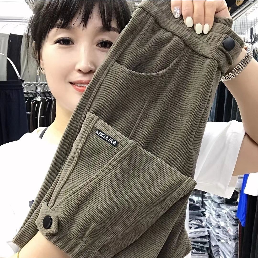 灯芯绒裤子女哈伦束脚长裤