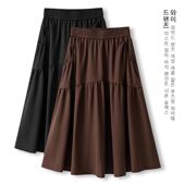 a字伞裙子大码 高腰显瘦中长款 胖mm遮胯 秋季 黑色半身裙女2026新款