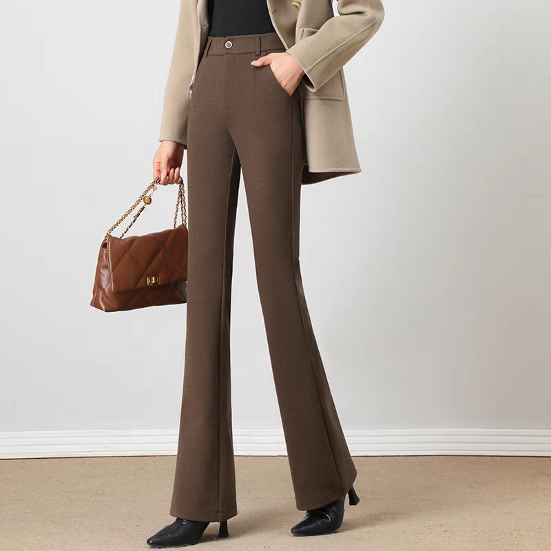 毛呢微喇裤高腰女士2026秋冬加厚新款显瘦垂感休闲喇叭裤子西装裤 - 沐晴大码女装 源头厂家出品