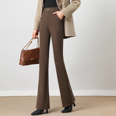 毛呢微喇裤高腰女士2025秋冬加厚新款显瘦垂感休闲喇叭裤子西装裤