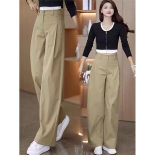 高腰加厚卡其色休闲直筒裤 今年流行爆款 女2026新款 春秋弯刀阔腿裤