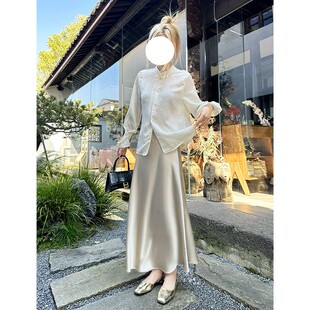 醋酸缎面半身裙女高级感夏新款气质垂感包臀A字鱼尾月光裙中长款