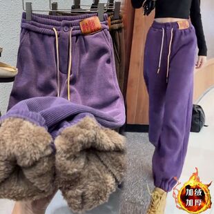 欧棉绒加绒运动裤女秋冬2026新卫裤宽松束脚休闲羊羔绒保暖棉裤子