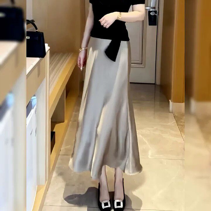 高级感法式垂感醋酸缎面鱼尾半身裙女夏季高腰a字冰丝包臀长裙子