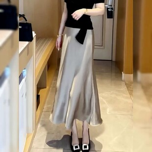 高级感法式垂感醋酸缎面鱼尾半身裙女夏季高腰a字冰丝包臀长裙子