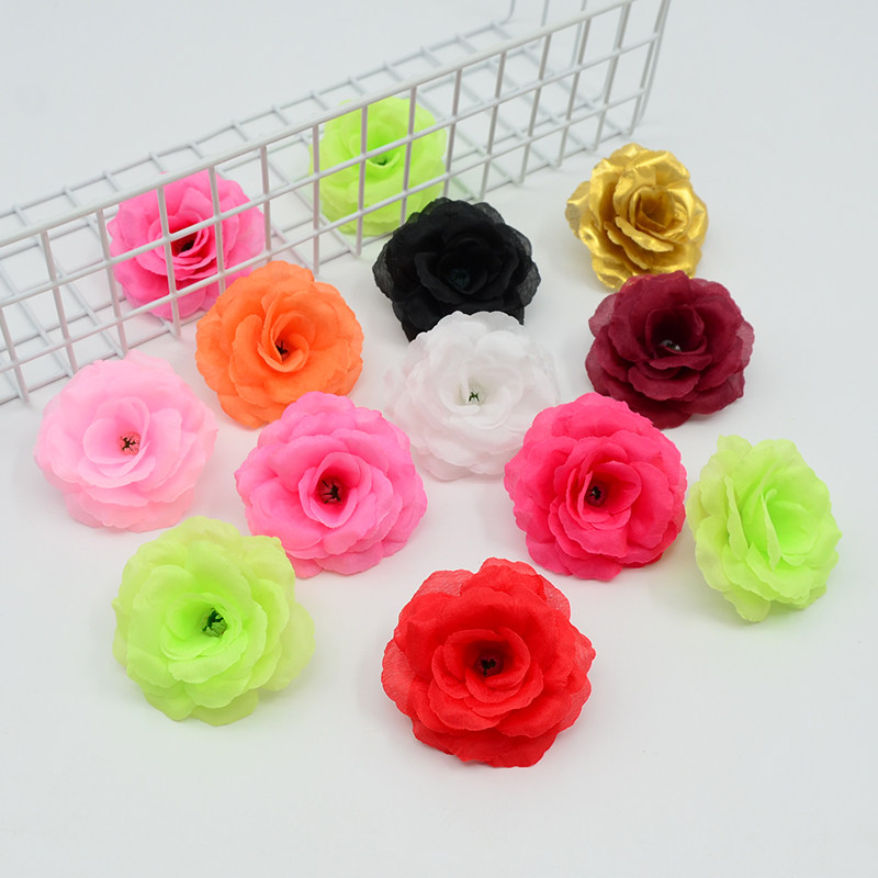 6cm玫瑰花朵家居装饰仿真花婚礼堂背景墙插花少数民族头饰制作花