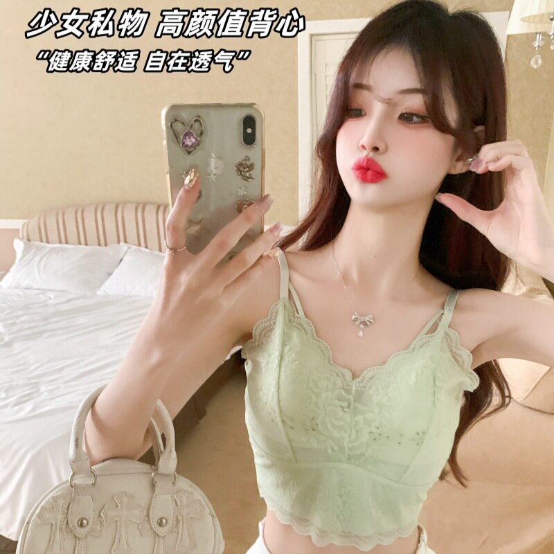 网红爆款冰丝法式蕾丝内衣女士透气性感吊带美背裹胸女生打底