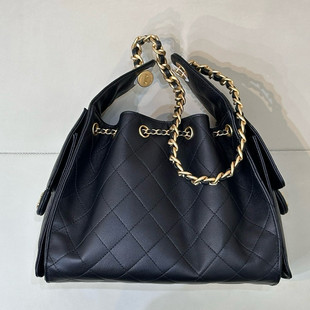 新款 mini嬉皮hobo腋下包小号菱格单肩链条抽绳水桶包 小香风25bag