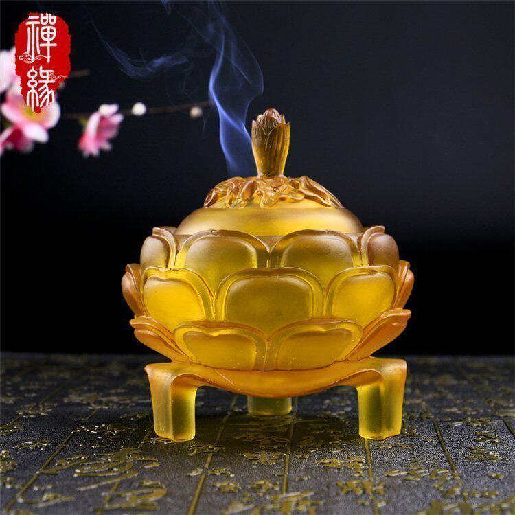 琉璃莲花盘香炉 5寸檀香熏炉 家居香道摆件 包邮