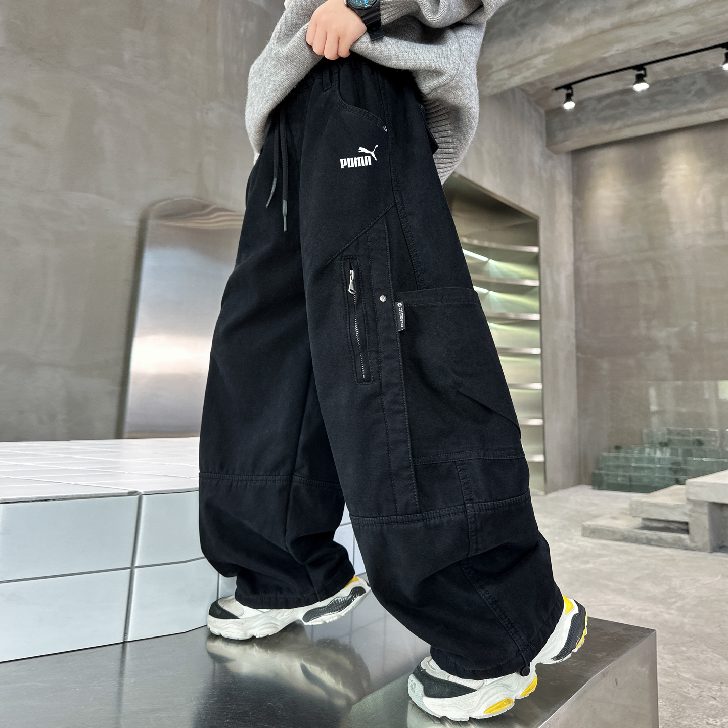 奥莱专柜男童加绒裤子一体绒加厚