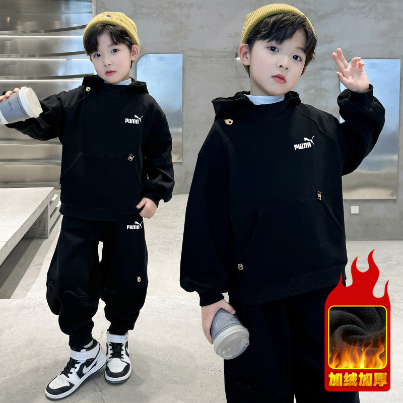 奥莱专柜男童加绒卫衣套装帅气