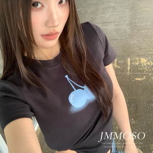 ZY GODDESS-甜酷减龄圆领樱桃印花休闲简约修身短款短袖T恤J86517