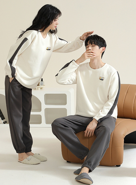 情侣睡衣秋冬季2025款长袖男外穿大码加厚保暖空气棉女冬天家居服