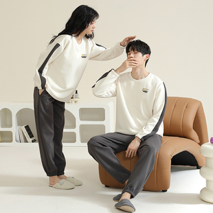 情侣睡衣秋冬季2025款长袖男外穿大码加厚保暖空气棉女冬天家居服