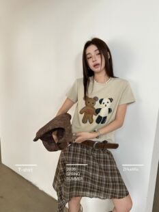 T恤上衣2019 卡通小熊印花休闲百搭显瘦短袖 卓娃2026春夏新款 韩版