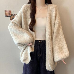 毛衣外套针织开衫大码女装微胖mm宽松慵懒显瘦简约通勤洋气质上衣