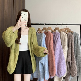 宽松慵懒气质优质通勤简约外搭上衣 大码 针织开衫 毛衣外套女秋新款